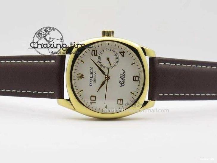 On YG A2824 Leather Brown Dial Date Cellini Strap Numeral White 0318